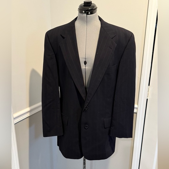 HUGO BOSS Men's Large 40R Wool Blue Pinstriped 2 Button Suit Coat Jacket Blazer - Picture 1 of 8
